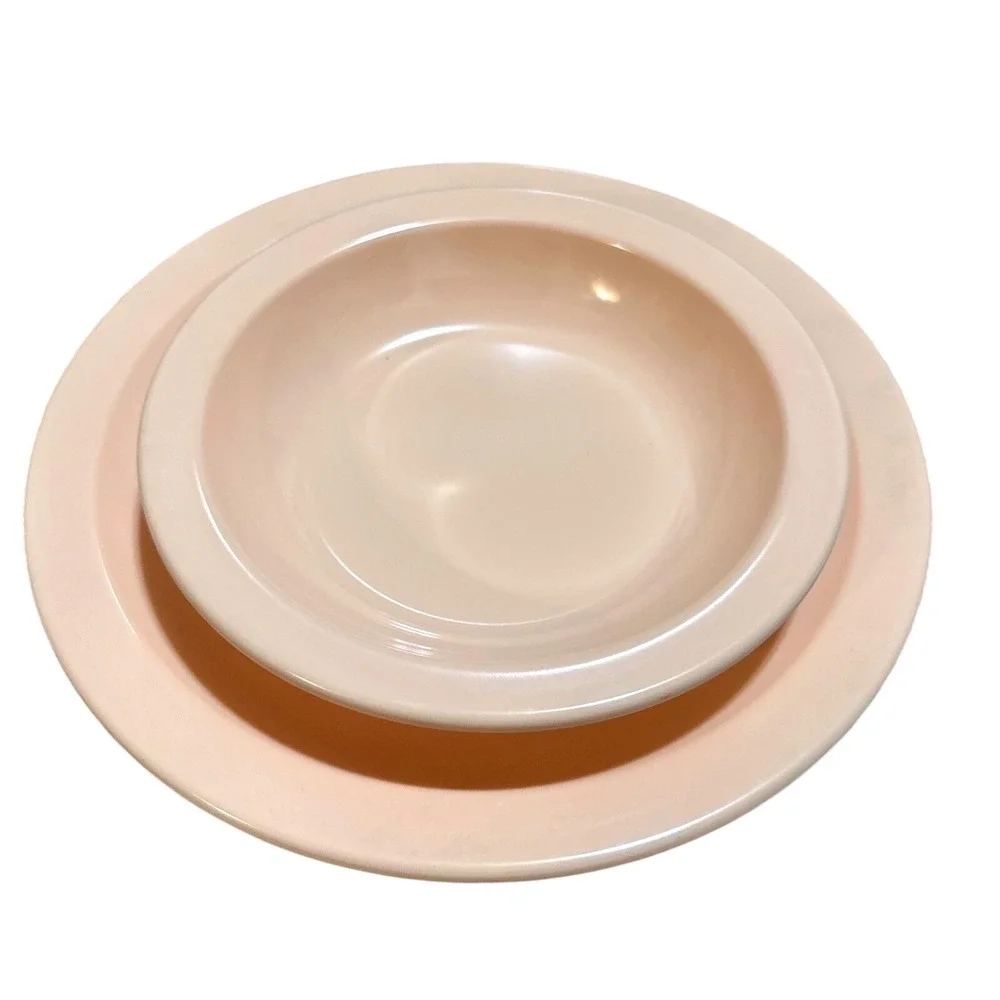 Vintage Texas Ware Dallas Ware Melamine Plate‎ and Bowl Set Peach Pink MCM 2pc